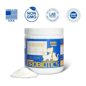 Bark And Meow Probiotics For Dogs & Cats 7 Tailored Strains Prebiotics, Pumpkin & Carrot 5 Billion CFU Scoop Human-Grade, Non-GMO, Vet-Approved, Made