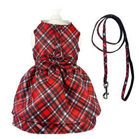 Red Plaid Harness Dress with Matching Leash (Color: Red, size: M)